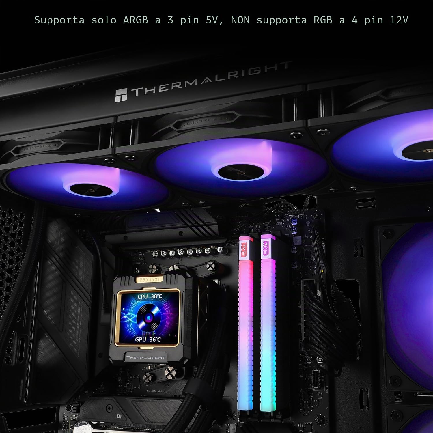 Thermalright TR FW 360 - Raffreddamento ad acqua ARGB, 360 AIO, risoluzione IPS 320 x 240, schermo LCD con display IPS da 2,4 pollici, raffreddamento CPU liquido per raffreddamento CPU AMD/Intel