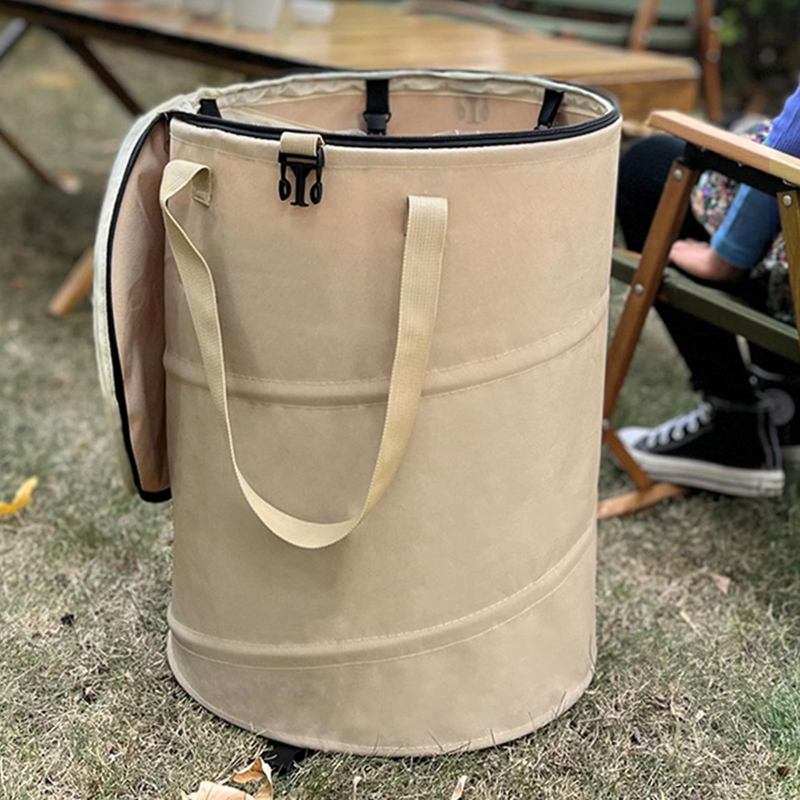 Collapsible Camping Trash Can, 24 Gallons Pop Up Garden Garbage Bin Oxford Cloth Foldable Waste Container with Zippered Lid, for Outdoor Picnic