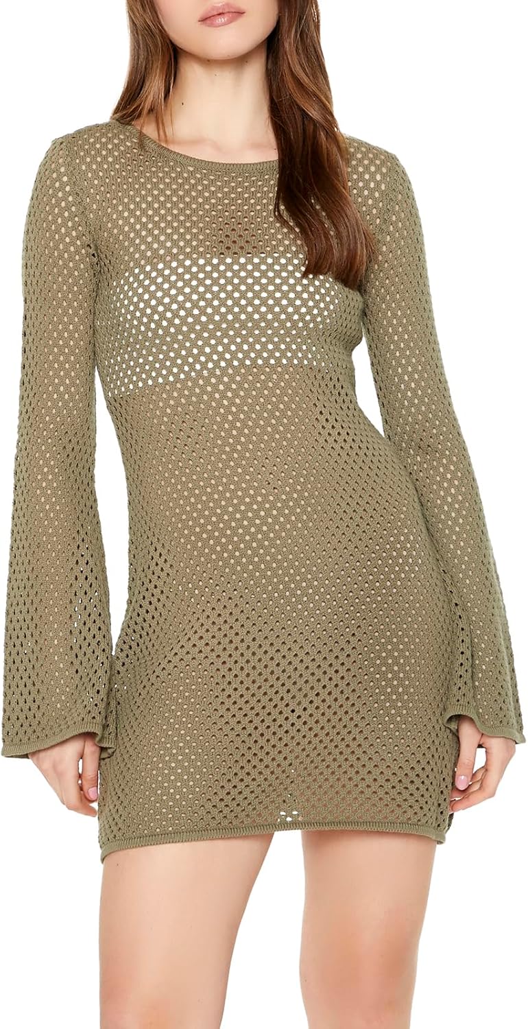 Forever 21 Womens Sheer Crochet Mini Dress