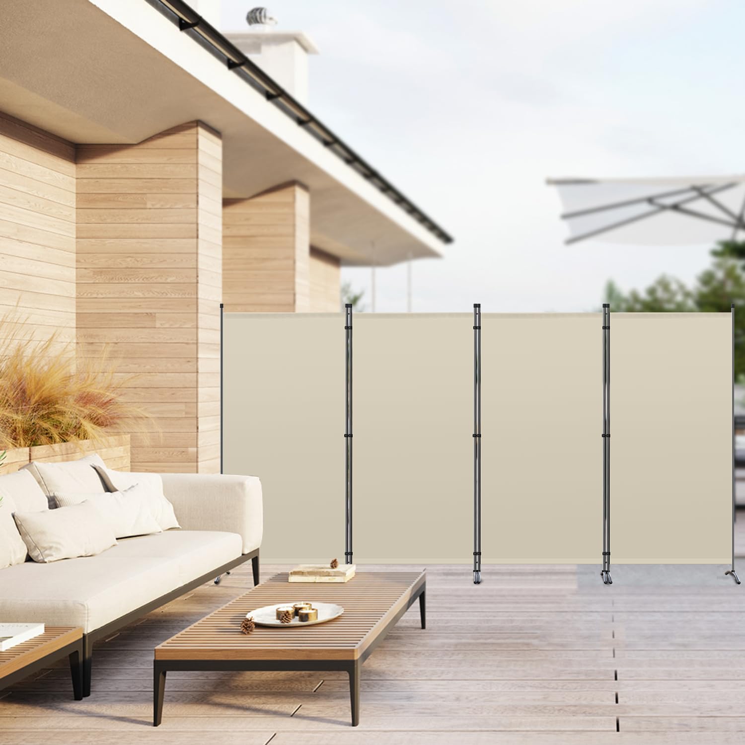 Angel Living Biombo Grande de 4 Paneles, Decoración Elegante, Separador de Ambientes Plegable, Divisor de Habitaciones, 324x169 cm (Beige)