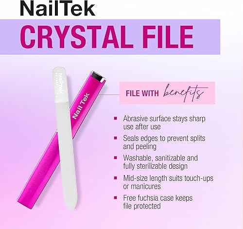 Miniatura 3 de Nail Tek Crystal Lima de uñas de cristal con estuche, duradera y suave para uñas y cutículas saludables, diseño ideal para viajes, fucsia, mediana