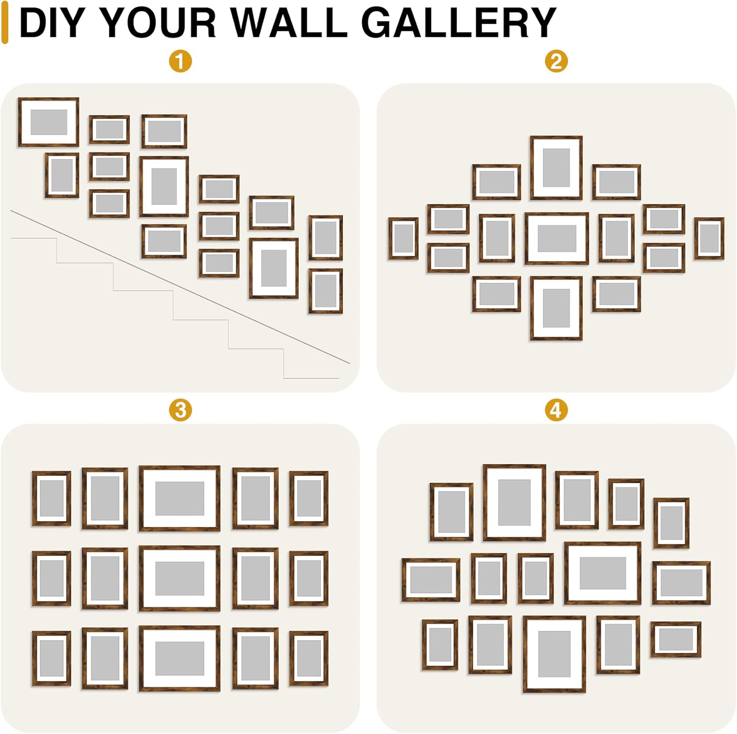 decorUhome Assorted Picture Frames Collage Wall Decor for Photo Gallery Display Set of 15 Including Three 8x10 / Six 5x7 / Six 4x6 for Family Wall Decor, Distressed Brown, 15 Pack - Image 3