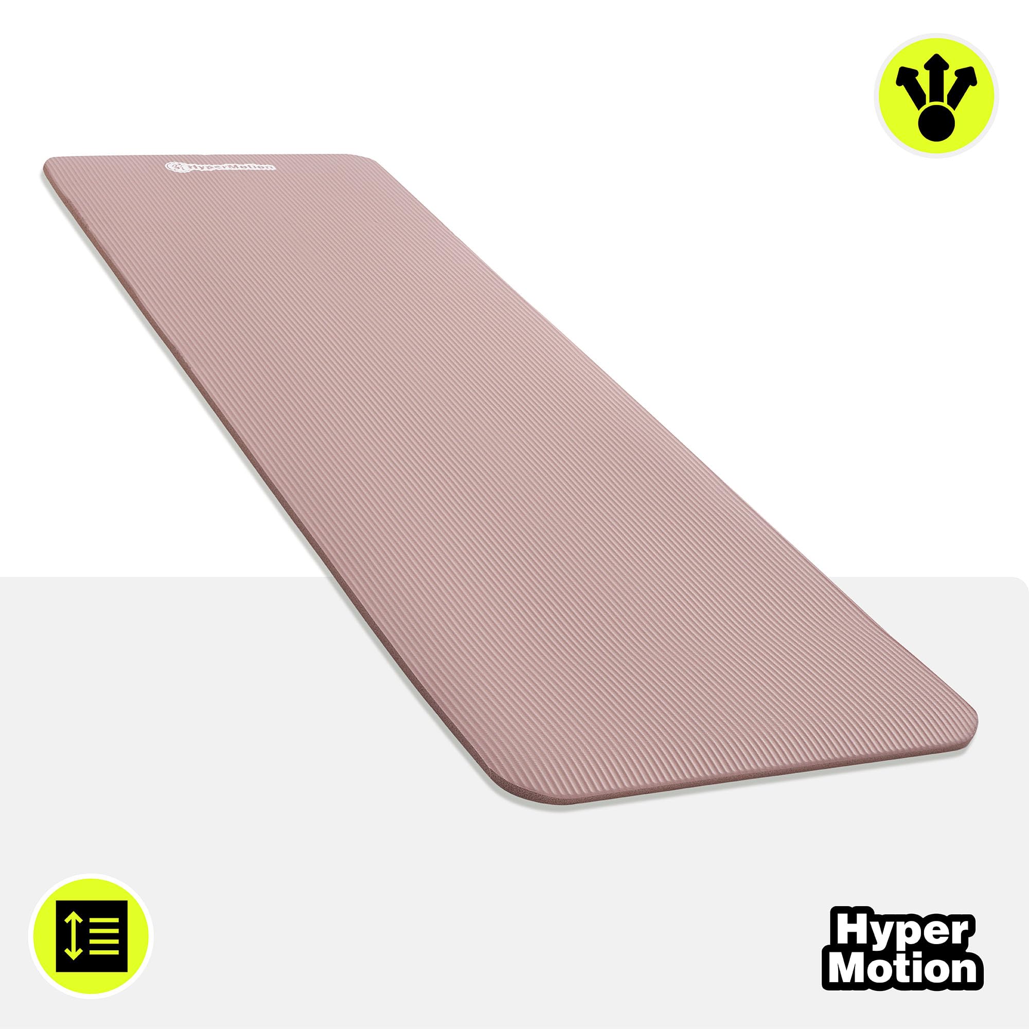 HyperMotion Mata do Ćwiczeń Fitness i Jogi NBR 183x61x1,5 cm Brudny Róż, Antypoślizgowa 15 mm, z Paskiem do Ćwiczeń i Przenoszenia, Gruba Mata do Jogi, Pilates i Stretchingu