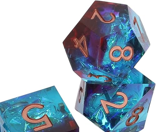 Miniatura 6 de TOPINCN Juego de 7 dados de resina poliédrica de 2 colores con números claros portátiles para juegos de mesa TRPG Dungeons Dragons (azul)