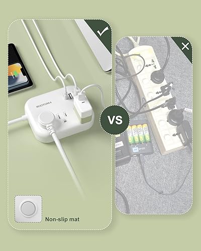 Miniatura 7 de ROOTOMA - Adaptador de enchufe de viaje europeo, tira de alimentación internacional de 6 pies, 3 tomas de corriente estadounidenses, 3 cargadores