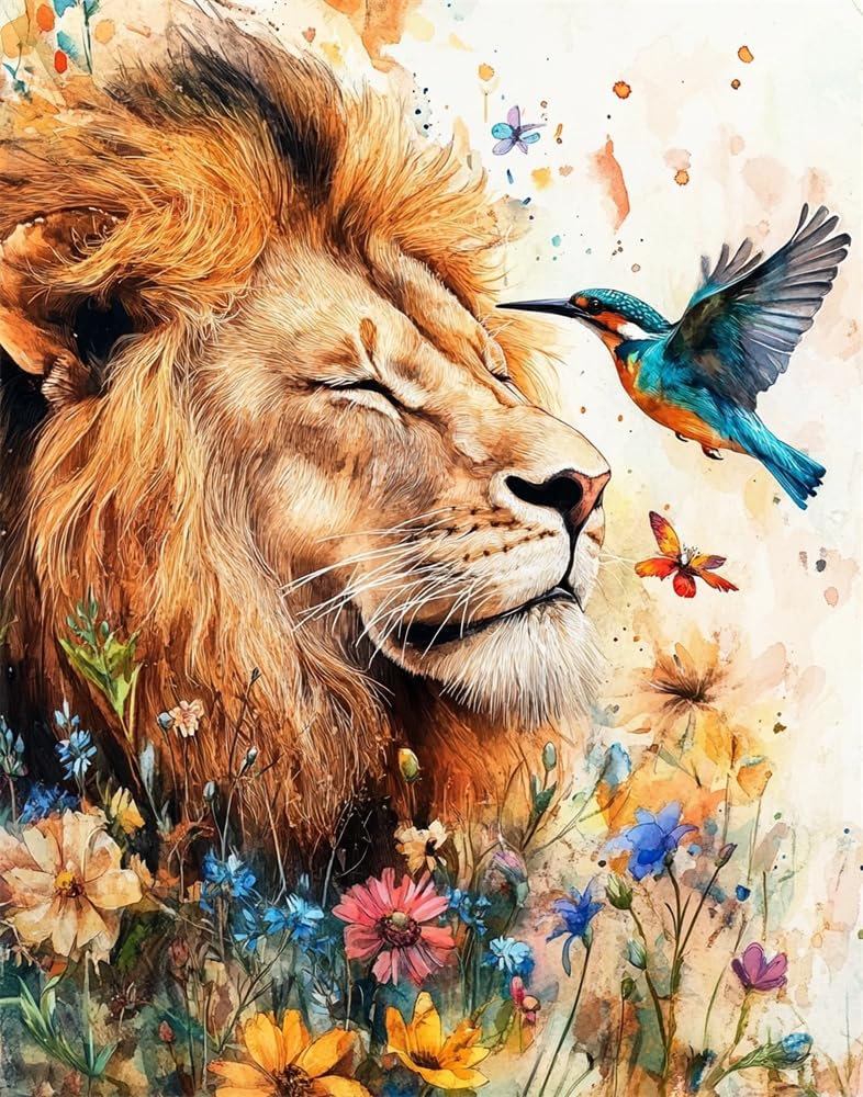Henypt DIY Cross Stitch Counted Kits Stamped Kit Cross-Stitching Pattern for Home Decor Lion and A Kingfisher 11Ct Fabric Embroidery Crafts Needlepoint Kit Adult Craft Kits