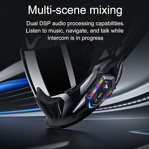 Y20MAX Motorcycle Helmet Bluetooth Headset, Flash Color RGB Lighting Effect, Bluetooth 5.3 Headphone, Smart Noise Reduction, HiFi Level Sound Quality, IPX6, Compatible with All Helmets
