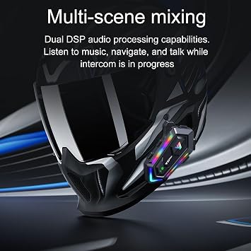 Y20MAX Motorcycle Helmet Bluetooth Headset, Flash Color RGB Lighting Effect, Bluetooth 5.3 Headphone, Smart Noise Reduction, HiFi Level Sound Quality, IPX6, Compatible with All Helmets