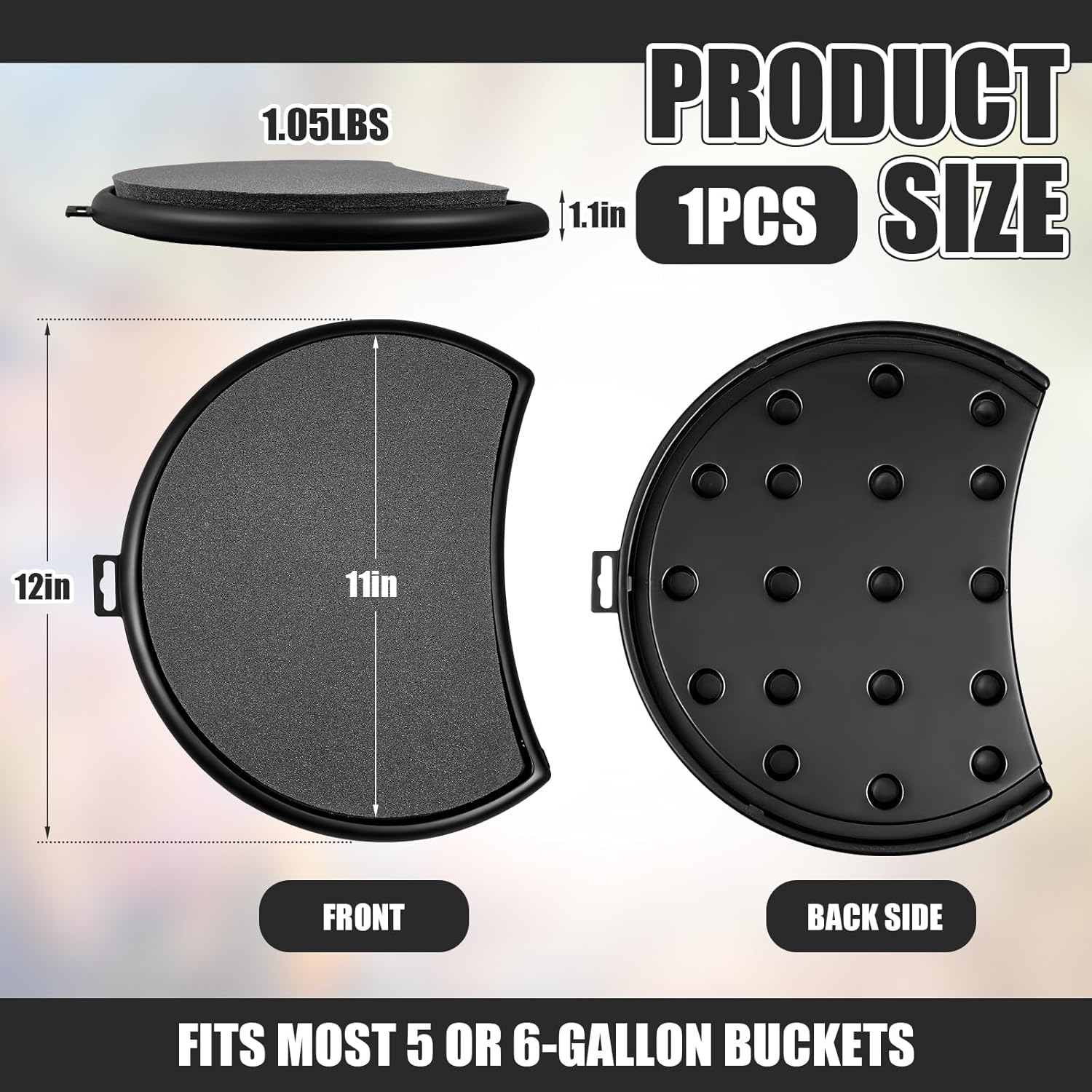 Novabright 5 Gallon Kidney Shape Bucket Seat, Bucket Lid Seat with Foam Cushion Padding for Option Ice Fishing, Baseball, Gardening and Camping