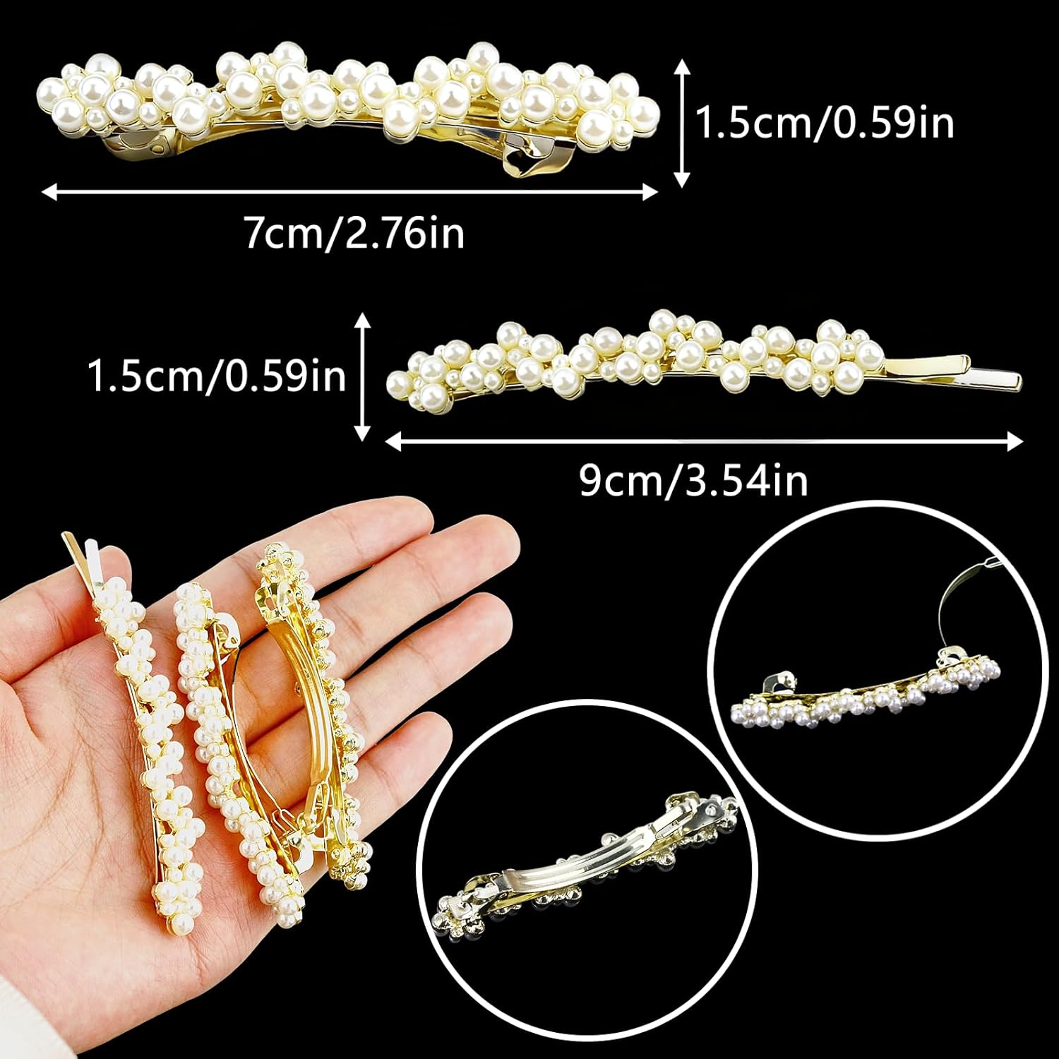 3 PCS Pearl Hair Clips Barrettes for Women, Gold Hair Barrettes Elegant French Fancy Clips Hairpins Decorative Headwear Sweet Accessories for Wedding Party (Pearl) - Image 4