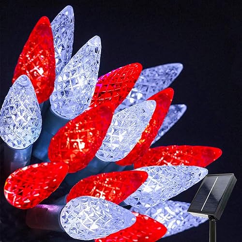 Miniatura 8 de Guirnalda de luces solares de Navidad, 50 LED, 8 modos, C6, multicolor, fresa, impermeable, recargable, para árbol de Navidad, patio, fiesta,