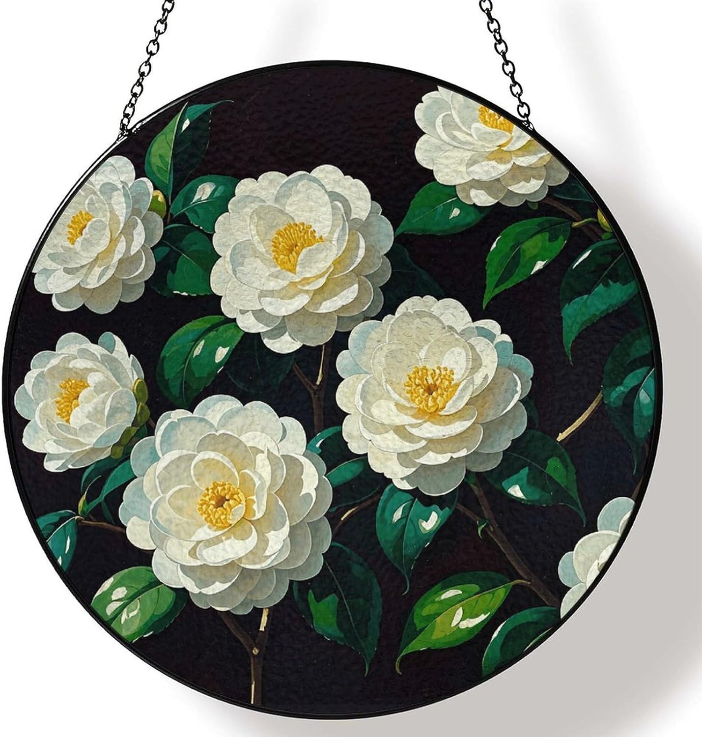 Stained Glass Hanging Sign Suncatcher, Elegant Flowers