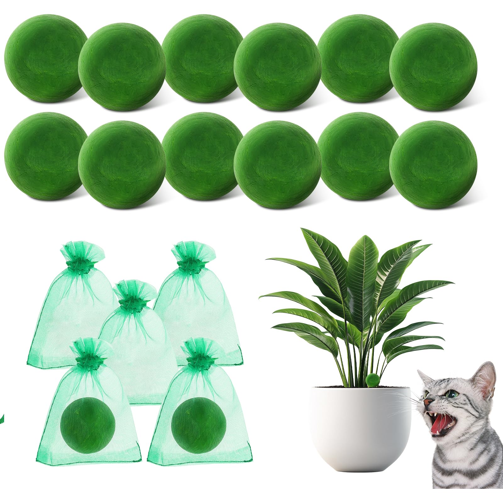 12 Pcs Cat Repellent Outdoor, Cat Repellent Ball Natural Peppermint Oil Deterrent for Indoor Outdoor Use, Keep Cats Out of Yard Lawn Garden(Green)