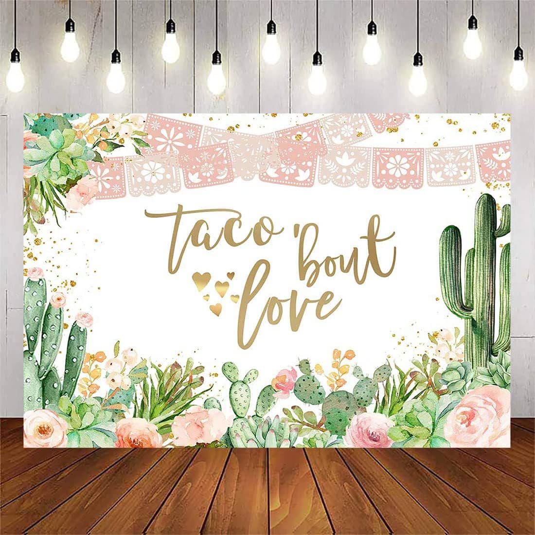 Avezano Taco Bout Love Backdrop Pink Gold Cactus Flowers Wedding Bridal Shower Background Mexican Fiesta Themed Bachelorette Wedding Engagement Anniversary Party Banner Decoration Supplies (5x3ft)