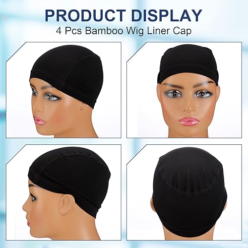 Miniatura 10 de 4 Pcs Wig Caps for Women Fiber Liner Skull Bald Cap Under Wig Chemo Hats Headwear for Hairloss Cancer Patient