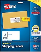 Avery 8163 Shipping Labels 2x4 Inch White Printable Stickers, Sure Feed TrueBlock 250 Pack for Inkjet Printers