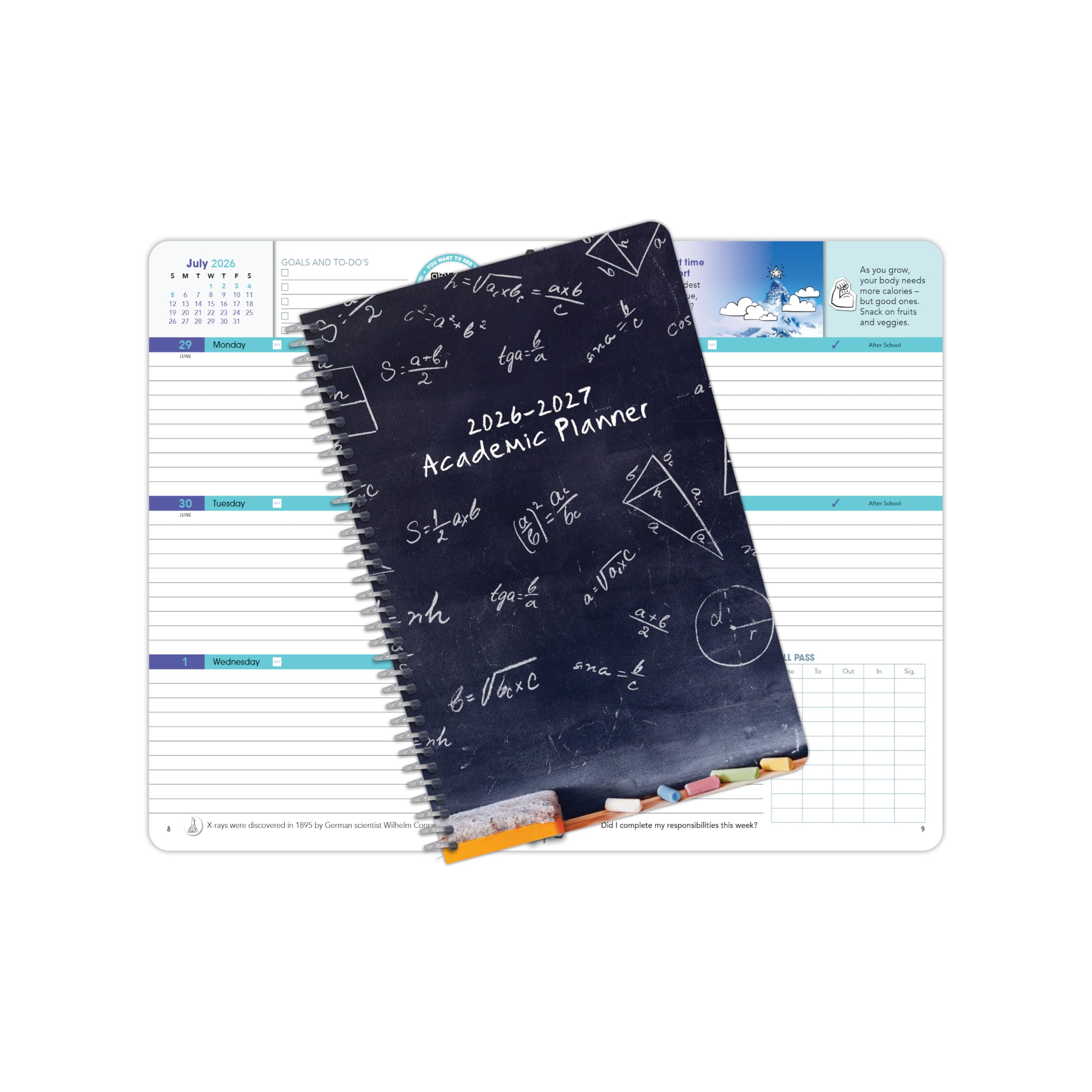 Datierter Schülerplaner 2026–2027, akademisches Schuljahr, klein (14 x 21,6 cm), Blockstil, Datebook mit klassischem Hochblock-Einband