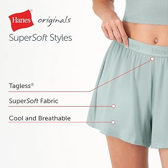 Hanes Women's Originals Sleep Shorts, 2-Pack, Comfywear Supersoft Lounge Shorts Pack, 3.25