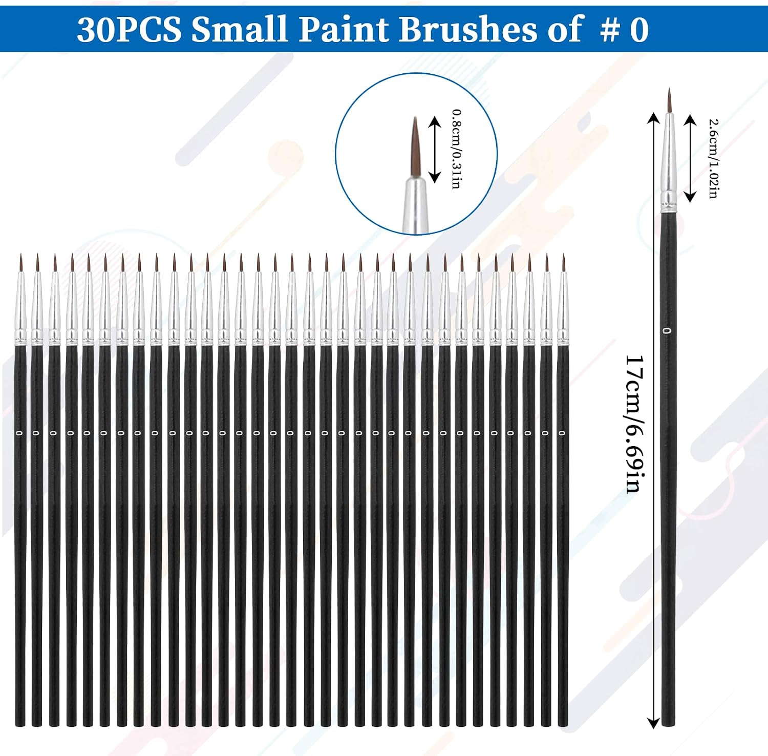 30 Pcs Tiny Detail Paint Brushes, #0 Fine Tip Paint Brush Miniature Fine Paint Liner Brush for Crafts Painting Watercolor Acrylic Art Face Painting