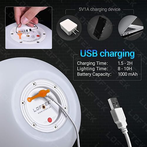 Miniatura 7 de LOFTEK Bola de luz nocturna LED, 8 pulgadas, 16 colores RGB y luz de globo regulable con control remoto (1P) + bola de luz flotante LED de 8