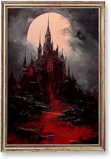 Vintage Castle Painting Dark Academia Canvas Wall Art Gothic Landscape Poster Medieval Castle Painting Vintage Gothic Artwork Dark Moody Pictures Moon Landscape Wall Art for Living Room 16x24in No Frame
