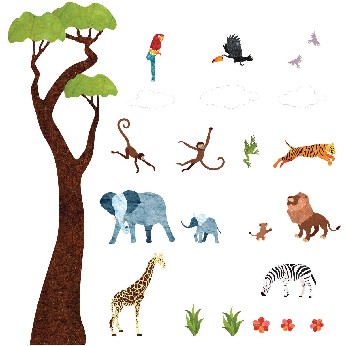 My Wonderful WallsJungle Decals - Peel & Stick Jungle Tree Decals, Safari Dcor, Monkey Decals, Elephant Decals, Giraffe Decals for Baby Nursery and Jungle Theme Baby Shower