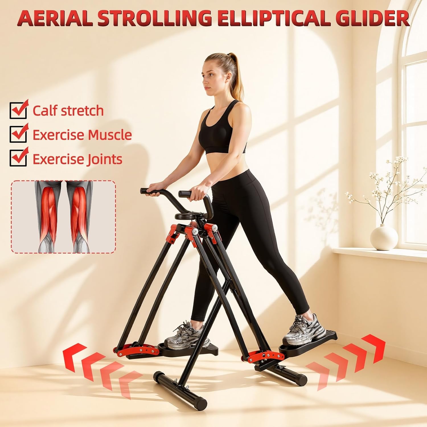 Air Walker Exercise Machine, Air Walk Elliptical Exercise Machine for Home Gym Foldable Cross Trainer with LCD Monitor Arm/Leg Cardio Workout 360 Motion Full-Body Fitness Equipment Compact
