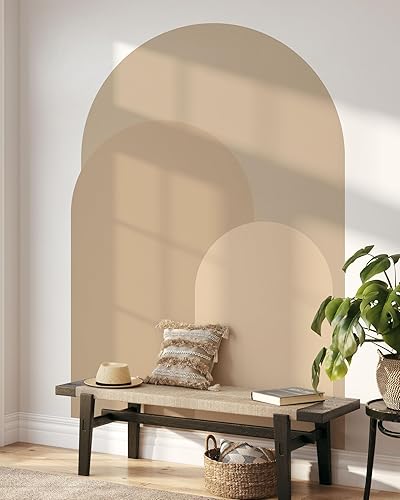 Miniatura 5 de Coloritto Calcomanía de pared moderna de arco beige arena, adhesivo para pared de arco de despegar y pegar, mural bohemio autoadhesivo extraíble,