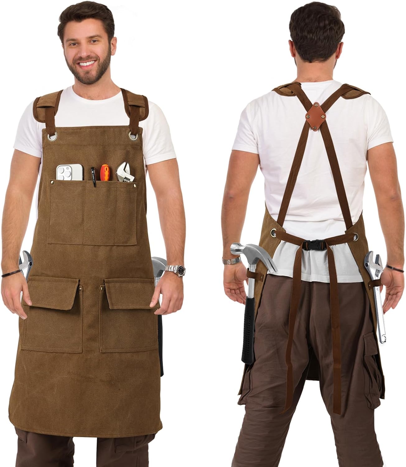 Delantal de trabajo en canvas para hombre con bolsillos