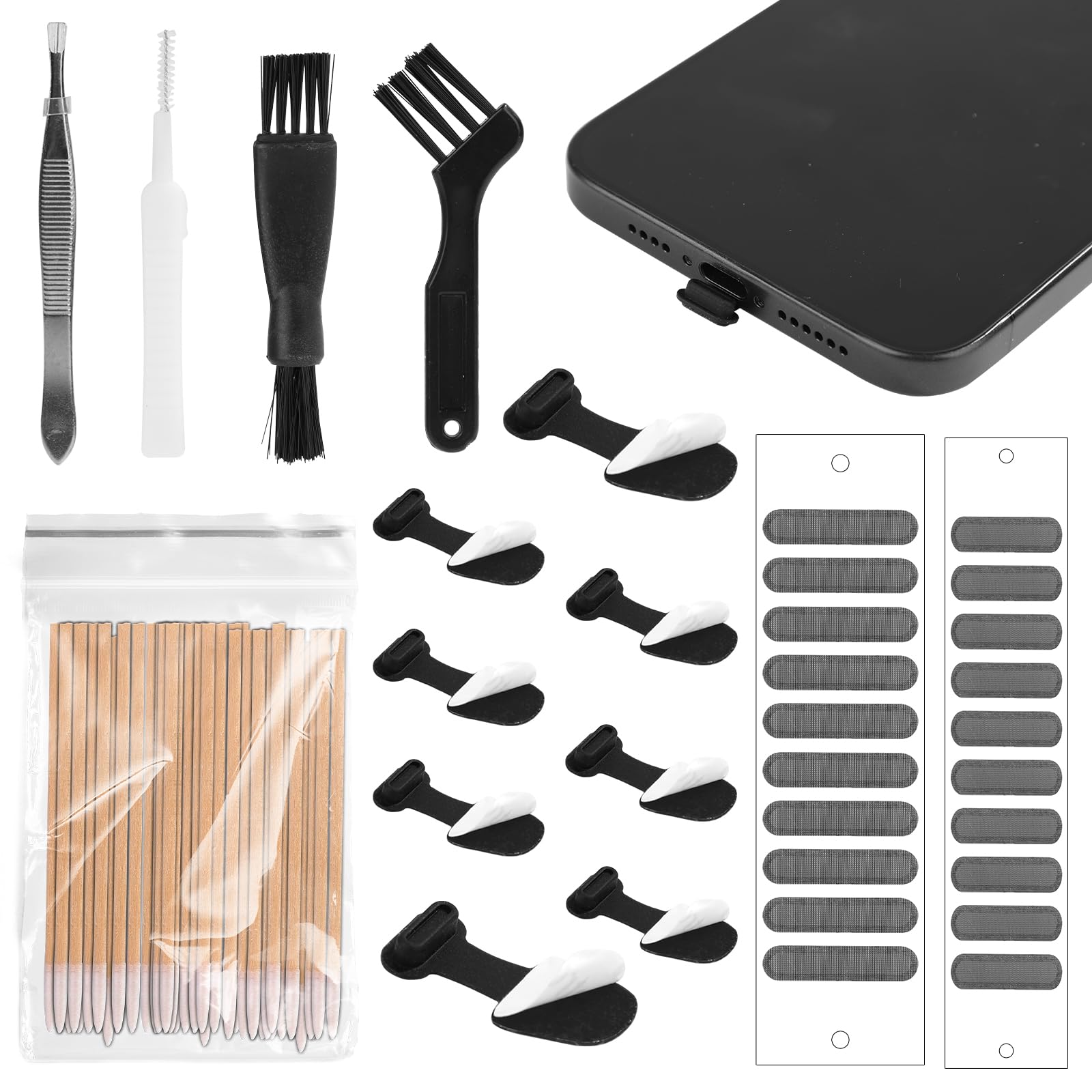 8pcs USB C Dust Covers, Charging Port Anti Plug Anti-Lost Port with Speaker Mesh for iPhone 15 Plus Pro Max Samsung