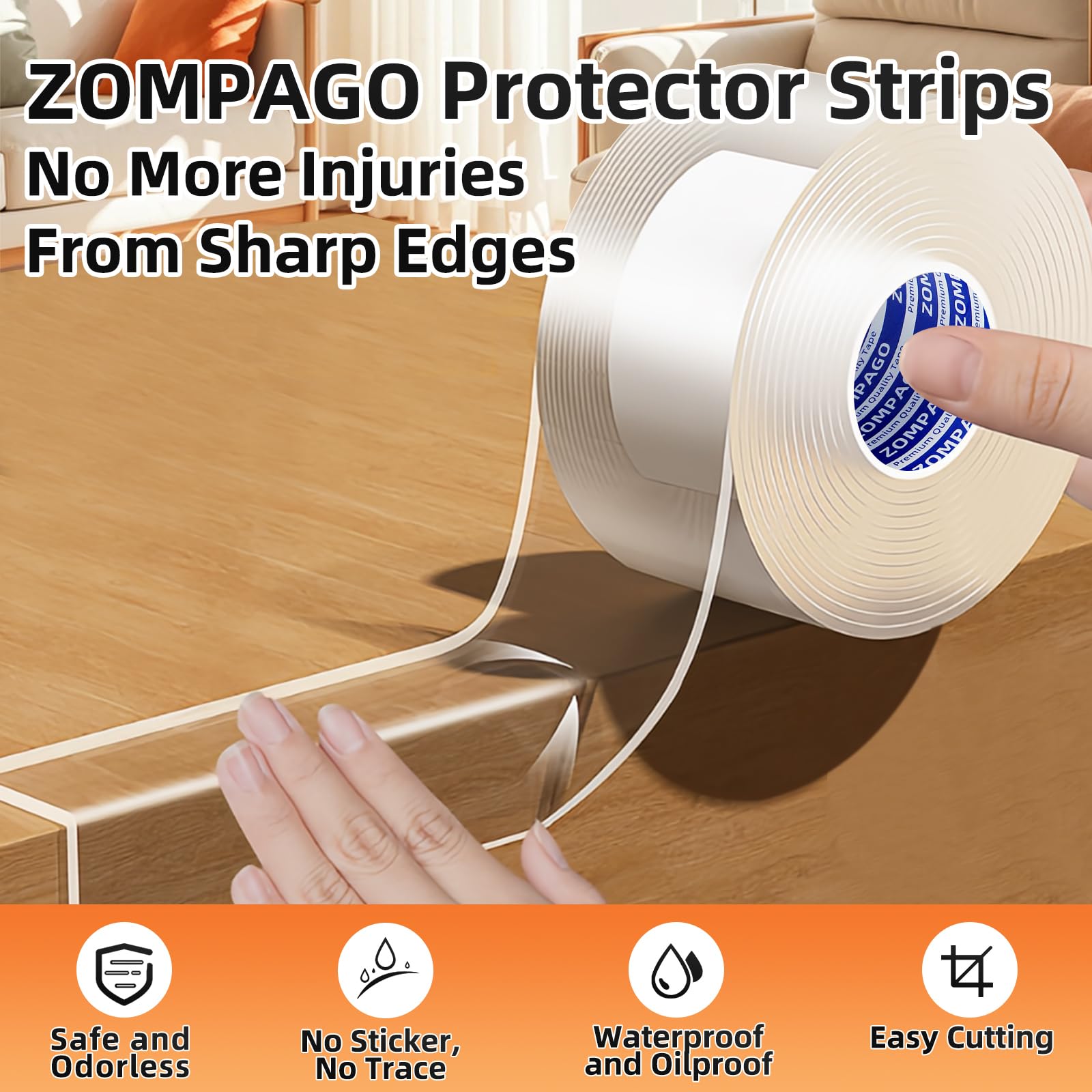 ZOMPAGO Lot De 2 Rouleaux De Protection D'angle Souples Et Transparents Pour Meubles, Bords Tranchants Et Pare-chocs De Table, Bords De Fenêtre, Protection Murale, Protection D'angle Souple Pour