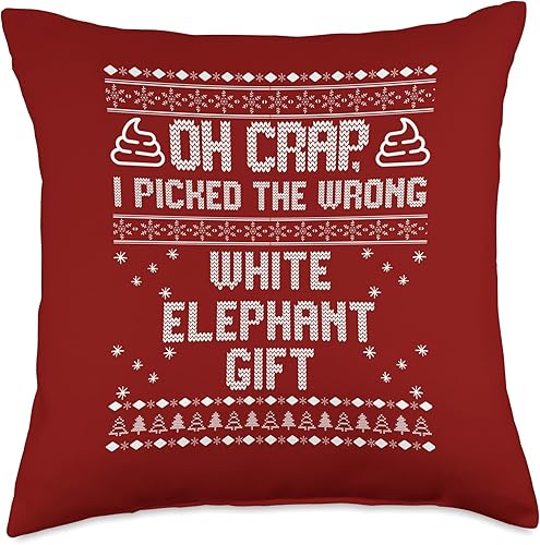 Oh crap, I picked the wrong white elephant Oh Crap, Wrong White Elephant, divertida almohada fea de Navidad, 18 x 18 pulgadas, multicolor