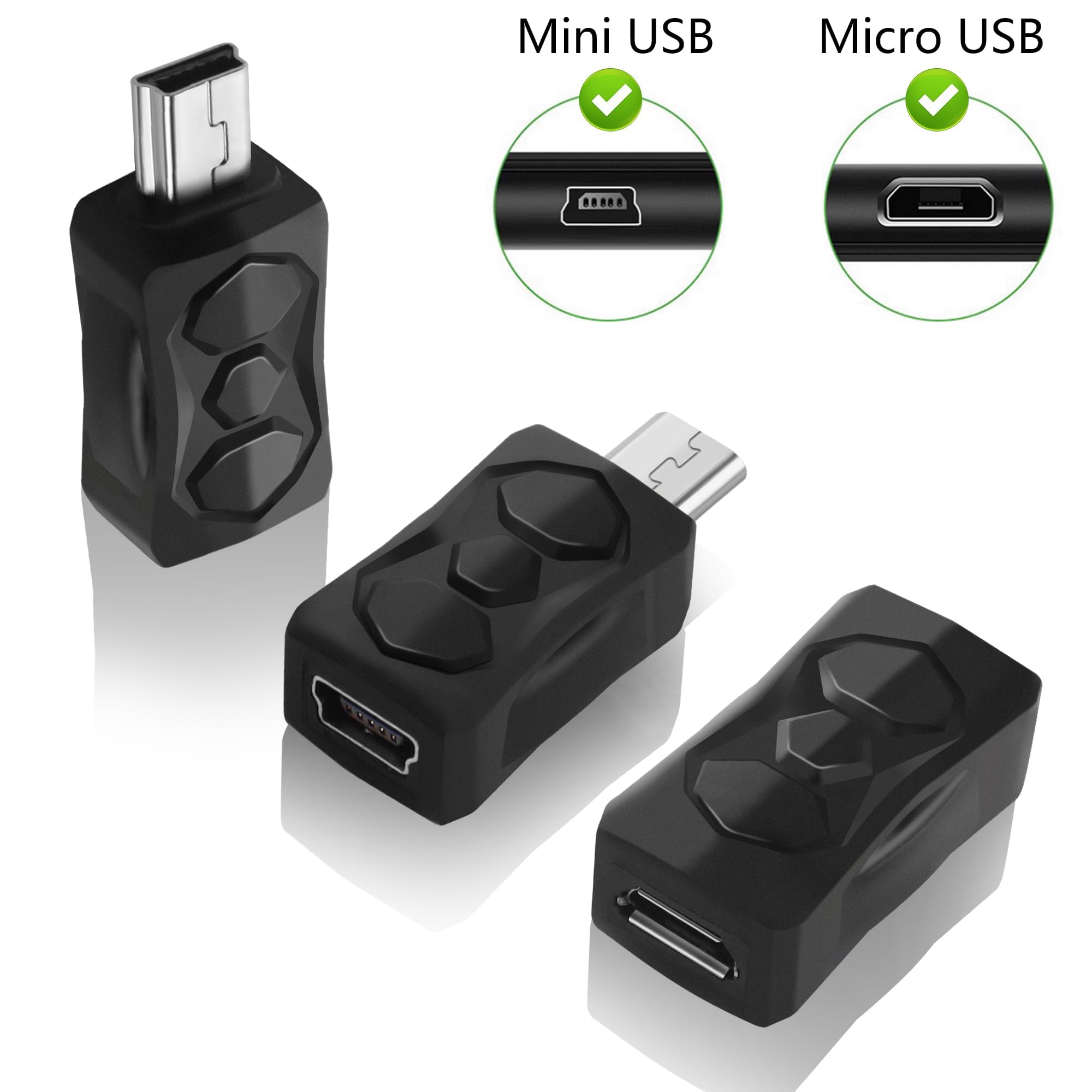 GELRHONR 3PCS Micro USB to Mini USB Adapter, Micro USB Male to Mini USB 2.0 Female Converter Support 5V/2ACharge & 480MbpsData Sync for MP3 Player, Dash Cam, Digital Camera(Micro to Mini)