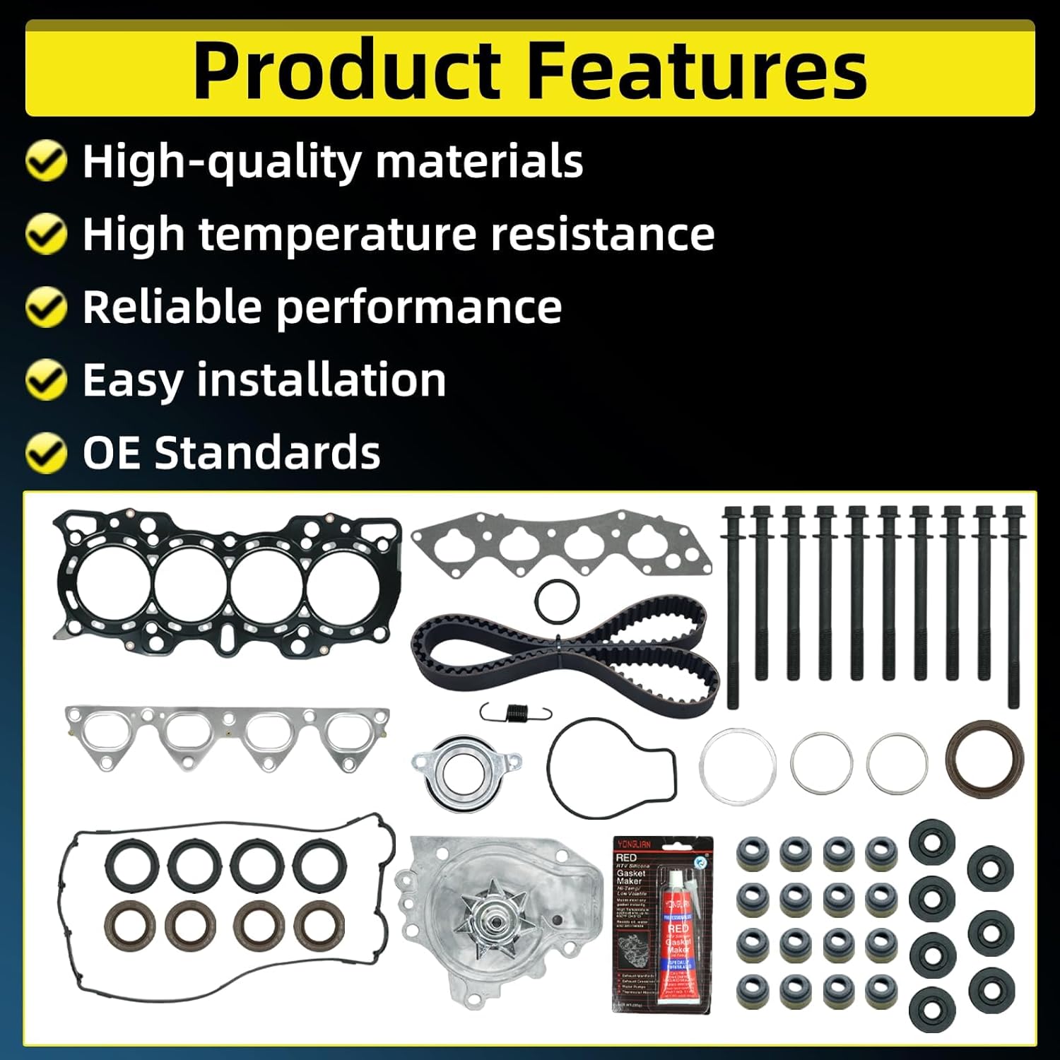 Head Gasket Kit Fit for Honda CRV CR-V 1997-2001 2.0 1972cc L4 DOHC Replace HS26159PT 2.0L Timing Belt Set with Water Pump with Bolt