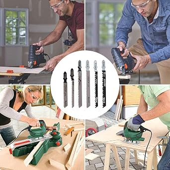 60Pcs Jigsaw Blades Set, T Shank Jig Saw Blades for Wood Plastic and Metal Cutting, 7 Types Straight and Fast Cuts HCS/HSS Jigsaw Blade Compatible with Festool, Bosch, Hitachi, Milwaukee, Makita