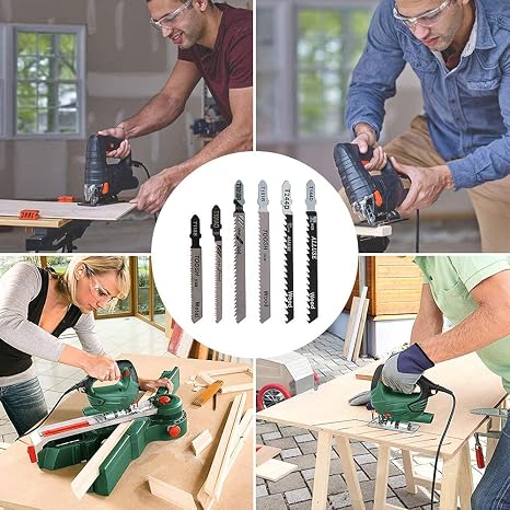 60Pcs Jigsaw Blades Set, T Shank Jig Saw Blades for Wood Plastic and Metal Cutting, 7 Types Straight and Fast Cuts HCS/HSS Jigsaw Blade Compatible with Festool, Bosch, Hitachi, Milwaukee, Makita