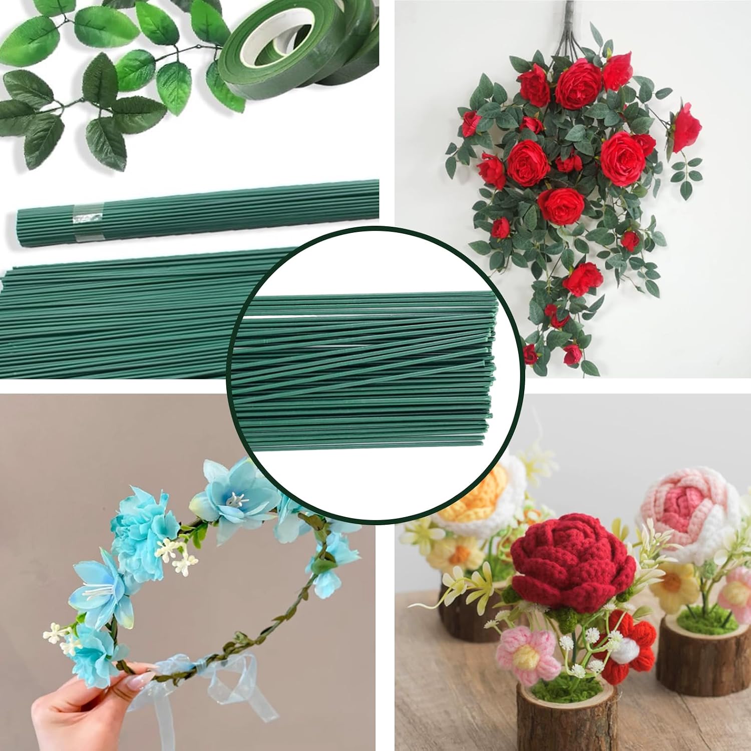 50 Pieces Green Floral Wire Artificial Flower Stems Floral Wire Stems,Flower Sticks for Home Decor, Weddings, Parties, and Events