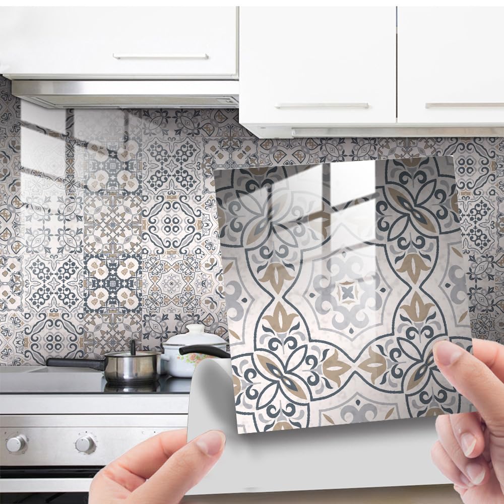 Tile Stickers， Wall Tiles Stickers, Self Adhesive Tile for Bathroom Kitchen Multicolor 10 pcs(10 Pcs/20x20cm)