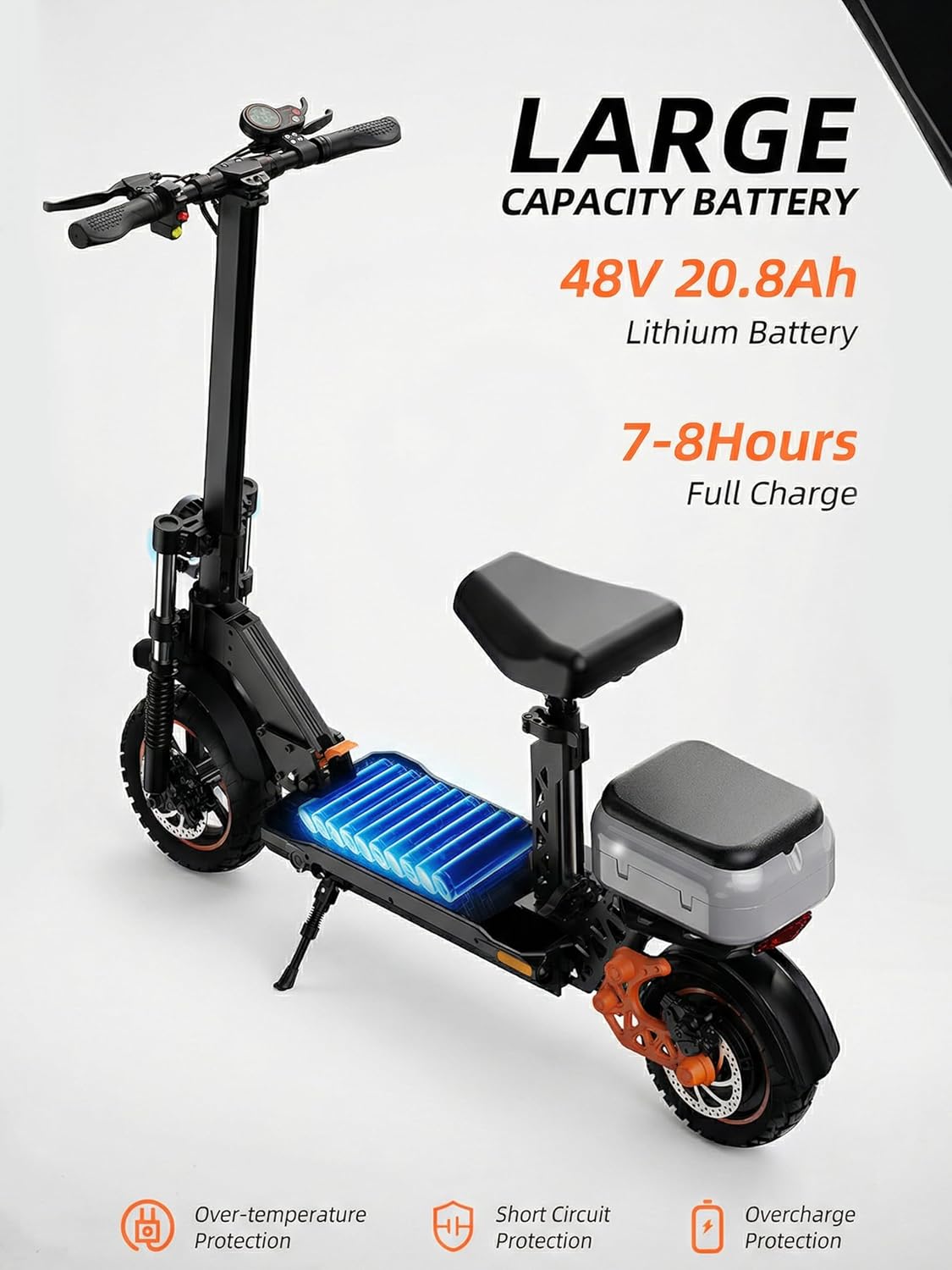 Electric Scooter for Adults with Seat & Storage Box, 1600W Motor (Up to 34 MPH), 50 Miles Long Range, 11" Fat Tires, Dual Hydraulic Suspension, Foldable Commuter E-Scooter for All Terrain