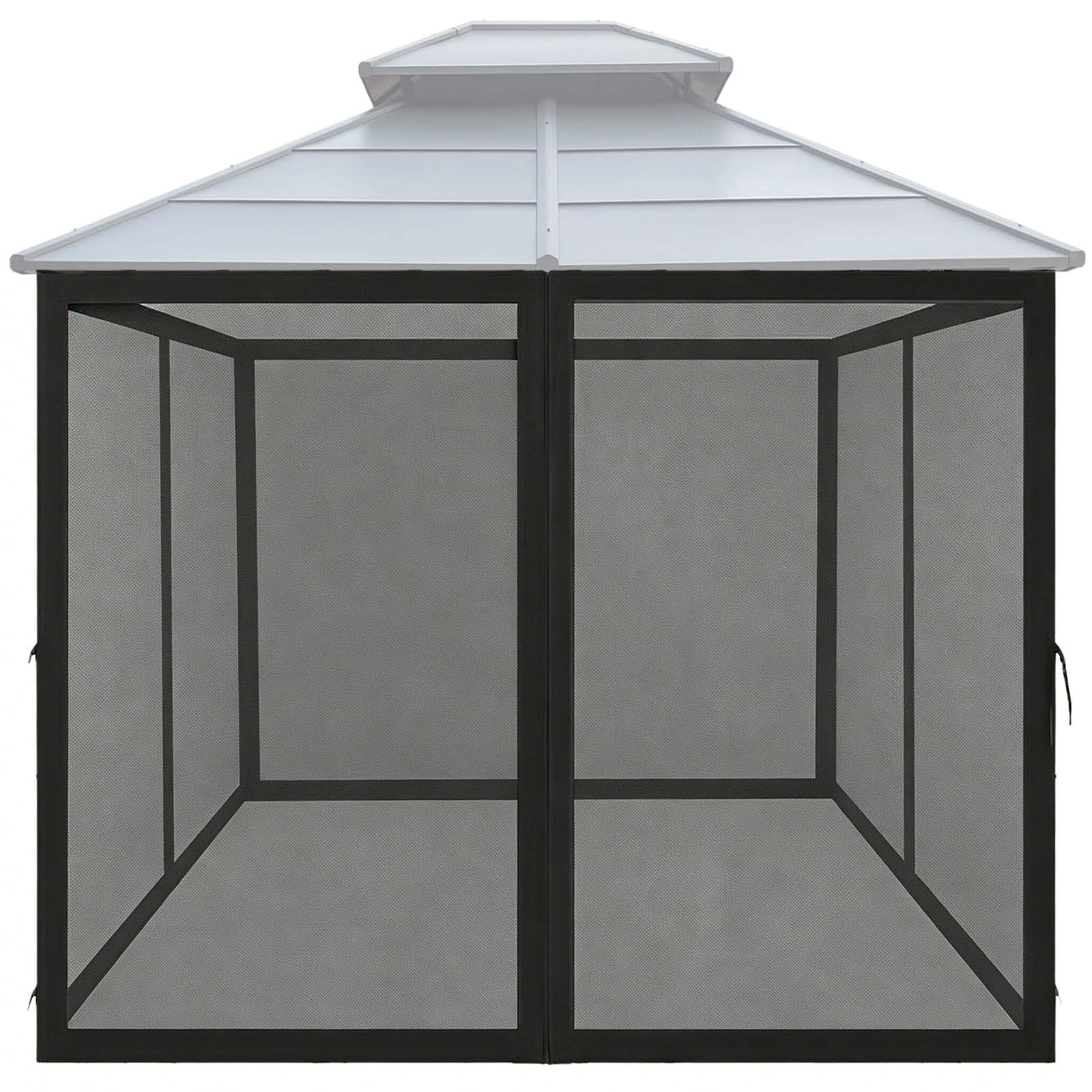 Zapasowa moskitiera do pawilonu, 4-drzwiowy baldachim z dwustronnym zamkiem błyskawicznym, trwała ścianka zewnętrzna do patio i pergoli, czarna, 3 x 3,6 m, poliester