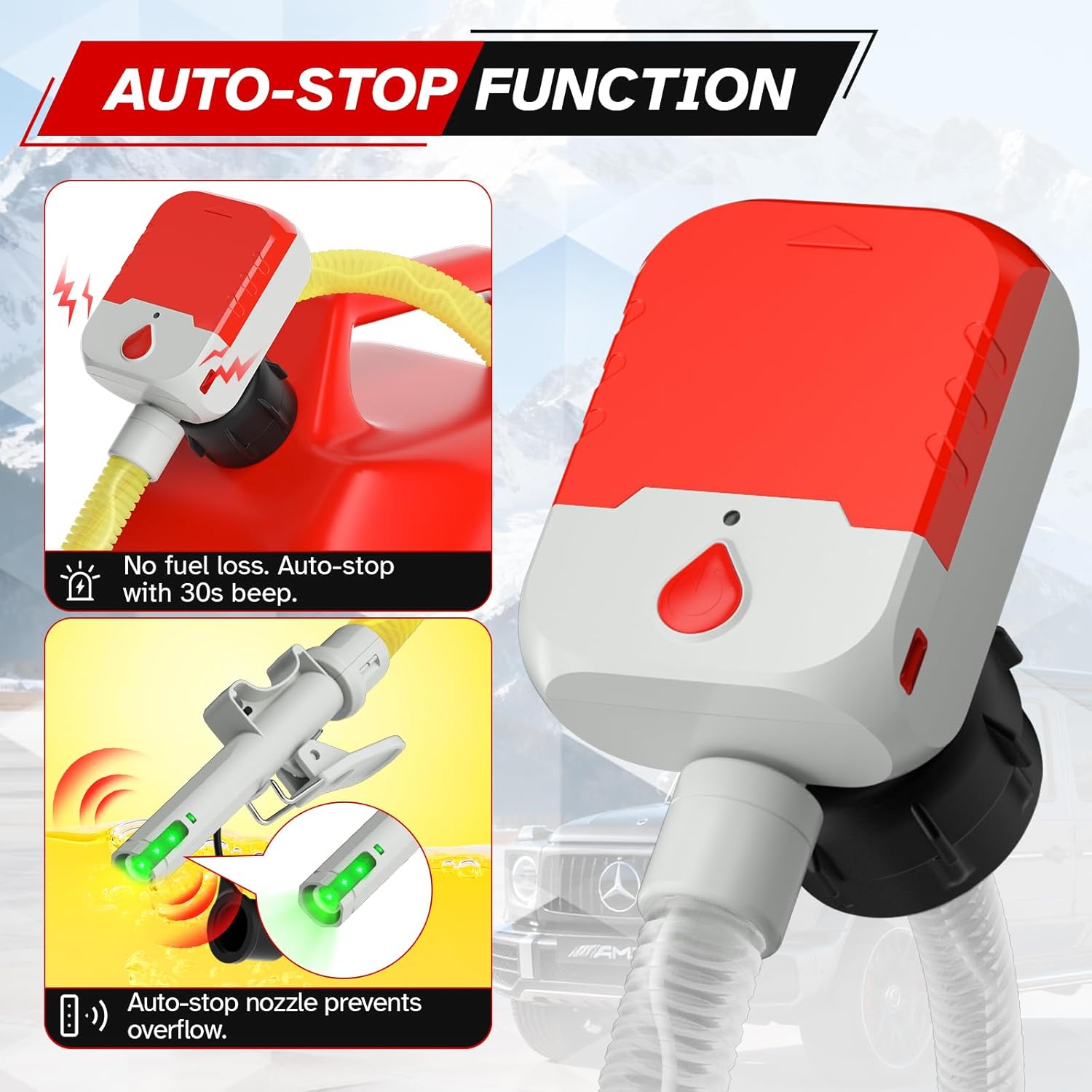 Bonviee Portable Fuel Transfer Pump with Auto-Stop– 3.8 GPM High-Speed Gas Can Pump, 51” Hose, Battery or USB Powered, 4 Universal Adapters, Cordless No-Spill Pump for Gasoline, Diesel & Oil