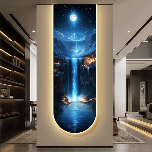 Crystal Porcelain Moonlit Wall Art Decorative Painting, LED Lighted Waterfall
