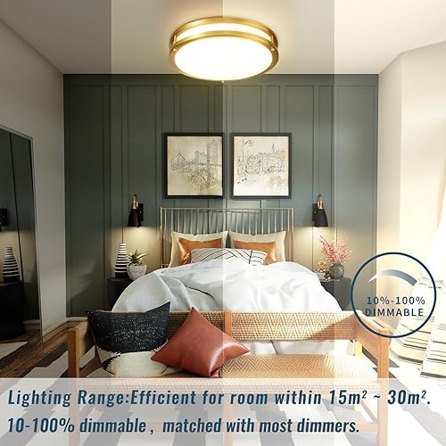 Miniatura 4 de Lámpara de techo dorada de 24 W, 12 pulgadas LED de montaje empotrado para dormitorio, cocina, baño, 5CCT regulable cerca de la lámpara de techo