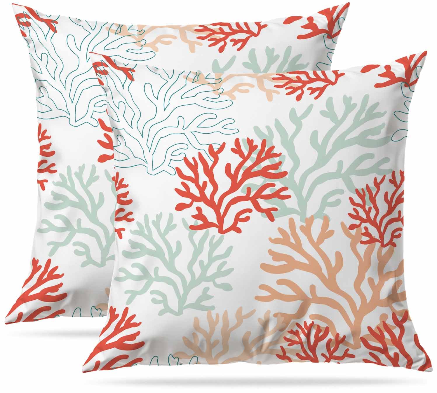 Zovinex Red Pink Corals Set Of 2 Pack Cushion Covers Soft Short Plush Throw Pillow Cover Home Pillow Case Pillowcases For Tent Park Bed Sofa Chair Bedroom Decorative Balcony 45X45cm 18X18inch