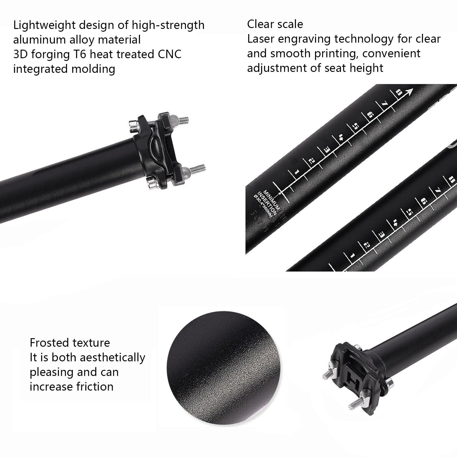 Fahrrad Fahrradsattelstütze aus Aluminiumlegierung Fahrrad Sattelstütze Mountainbike 6061 Aluminium Legierung 25,4-31,6 x350mm(27.2mm)