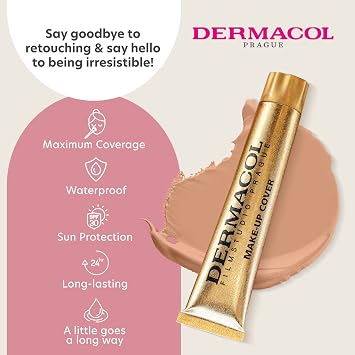 Dermacol - Full Coverage Foundation, Liquid Makeup Matte Foundation with SPF 30, Waterproof Foundation for Oily Skin, Acne, Under Eye Bags, Long-Lasting Makeup Products, 30g, Shade 225