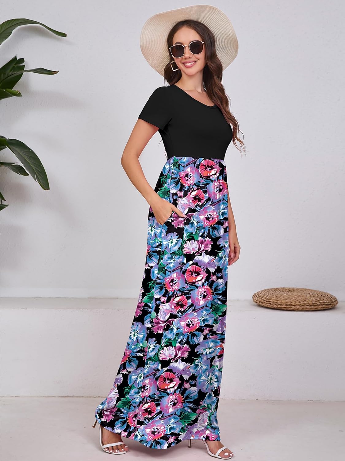 DEARCASE Maxi Dress for Women Short Sleeve Casual Summer Loose Plain Comfy Long Dresses with Pockets - Image 5