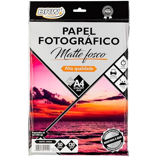 Papel Fotográfico Matte Fosco 180g com 50 Folhas, BRW