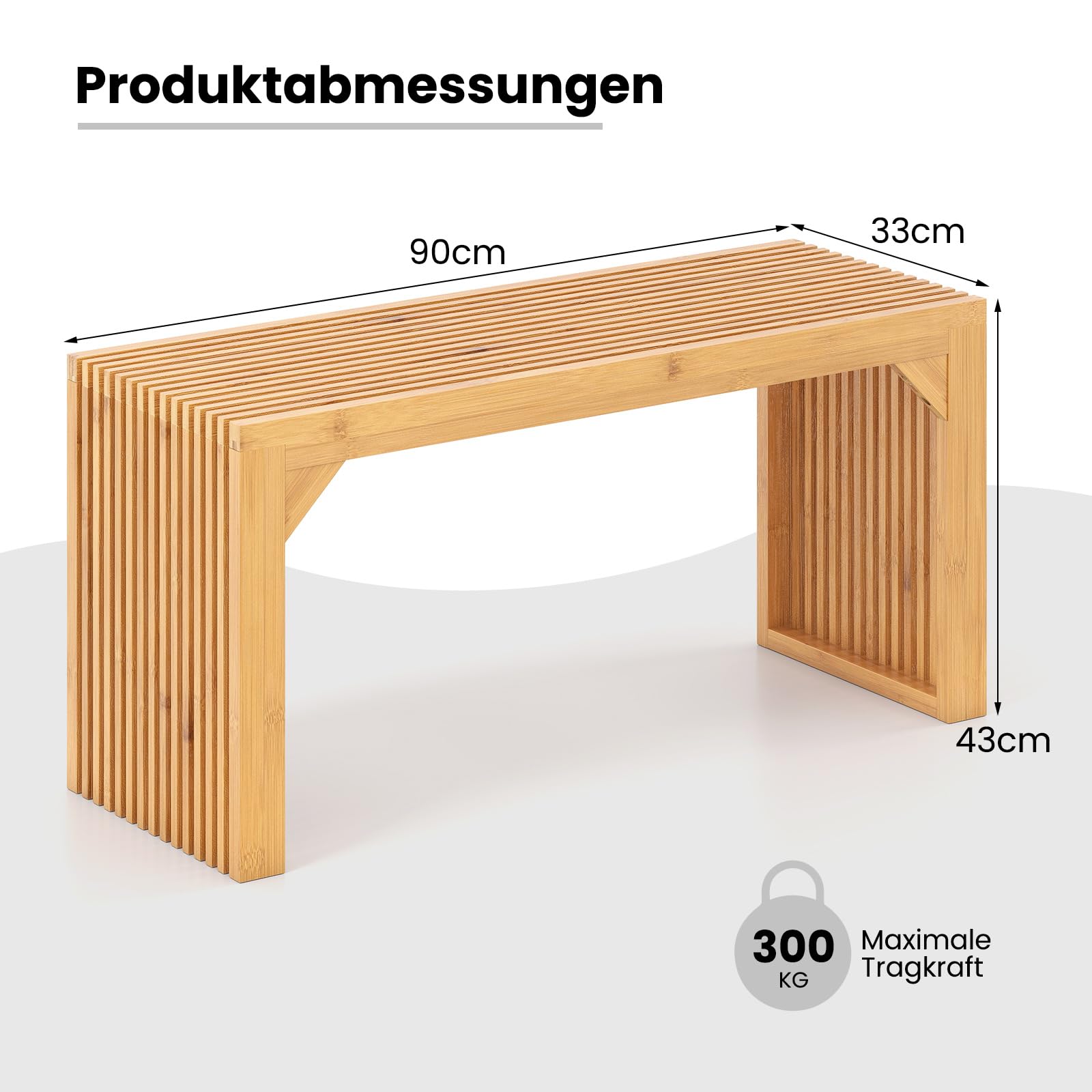 COSTWAY Sitzbank aus Bambus, Schuhbank ohne Lehne, Blumenbank, Bettbank, Garderobenbank, Holzbank für Flur, Esszimmer, Schlafzimmer, 90 x 33 x 43 cm