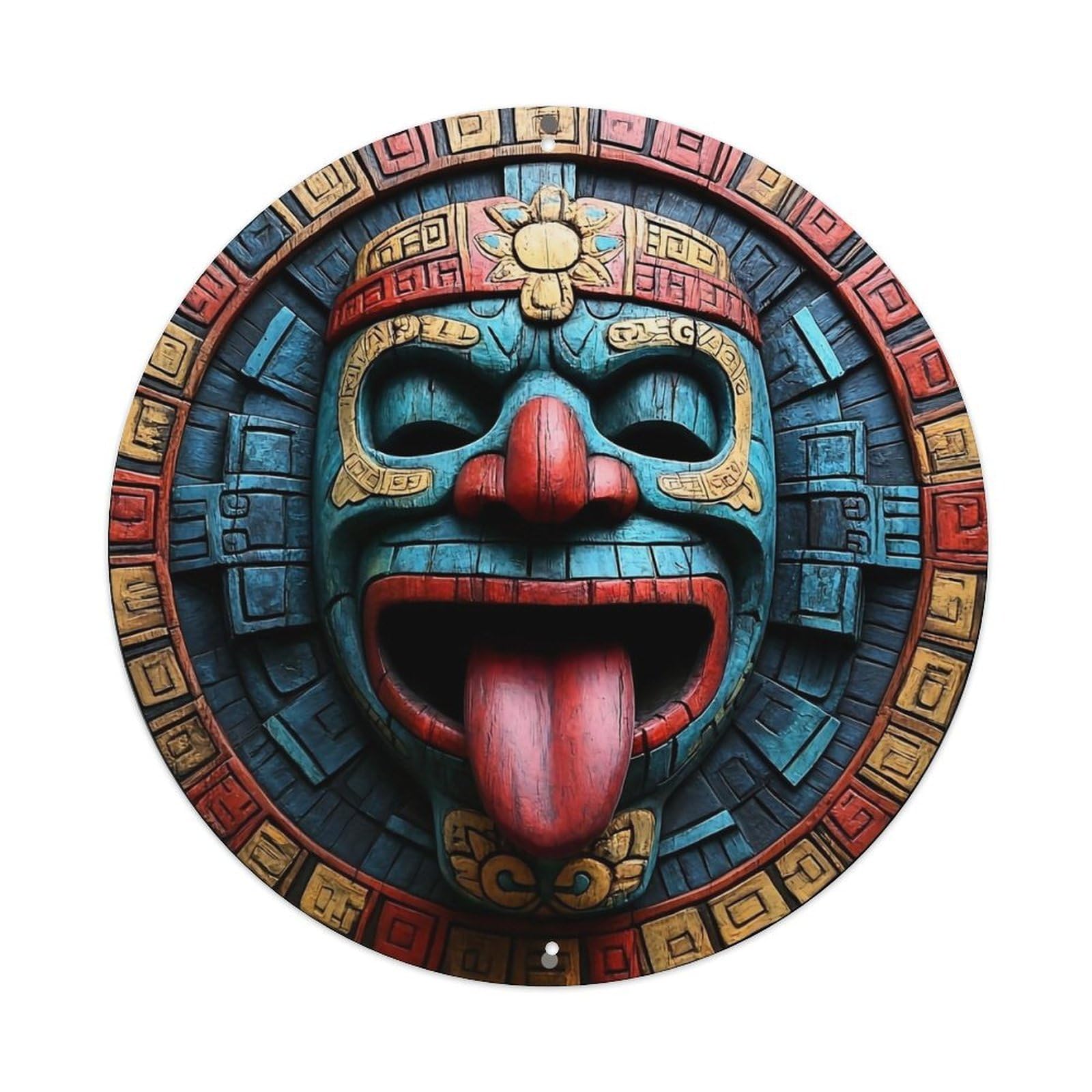Aztec Style Mask Design Pattern Metal Tin Sign Plaque